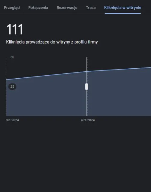 Statystyki wizytówki Google - liczba kliknięć w witrynę z profilu firmy