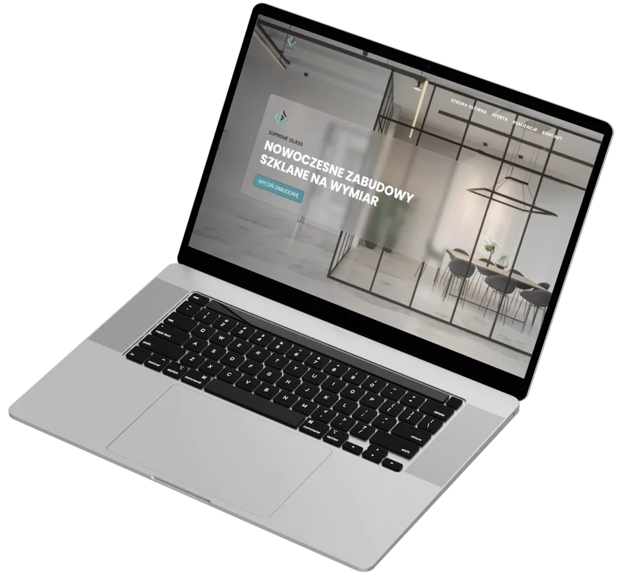 Mockup strony internetowej wyświetlonej na ekranie laptopa