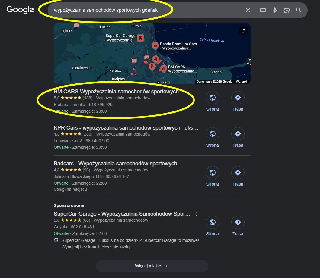 Bm Cars na 1. miejscu w wynikach wyszukiwania Google