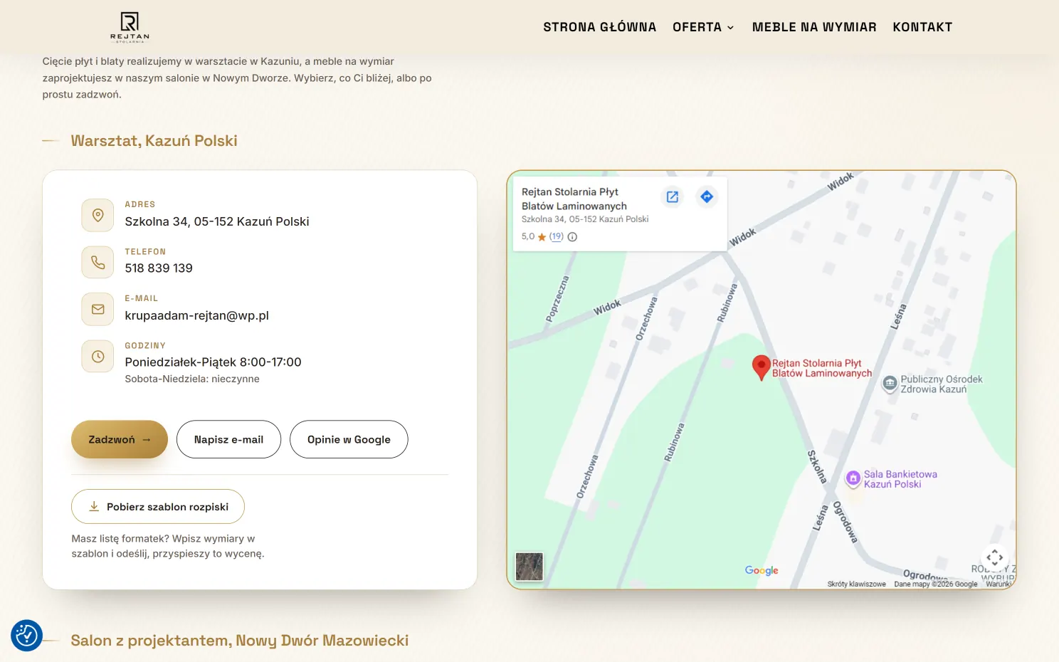 Realizacja strony internetowej - Stolarnia Rejtan, widok 5