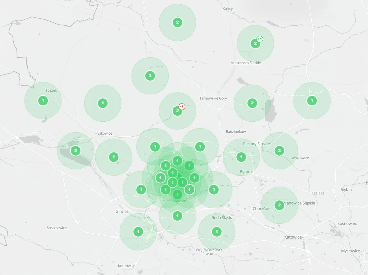 Mapa zasięgu lokalnego wizytówki Google Zamiast Drewna